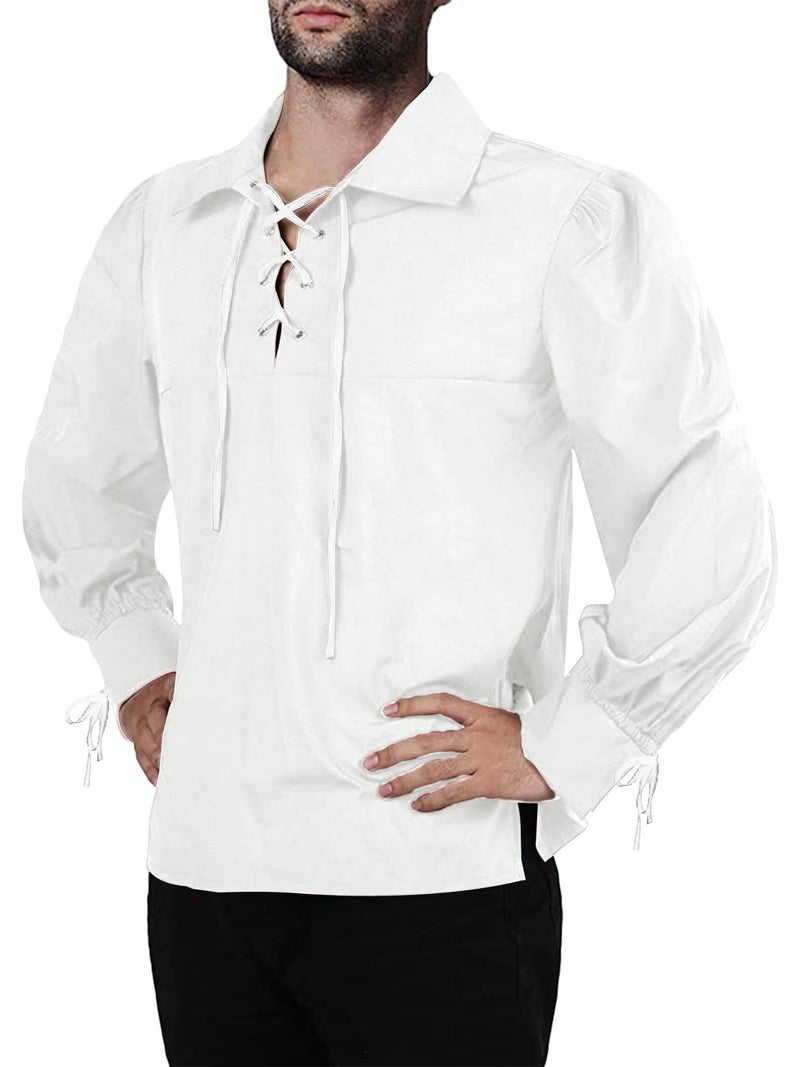 Runcati Mens Medieval Pirate Shirt Viking Renaissance Lace up Mercenary Halloween Scottish Jacobite Ghillie Tops - Image 1